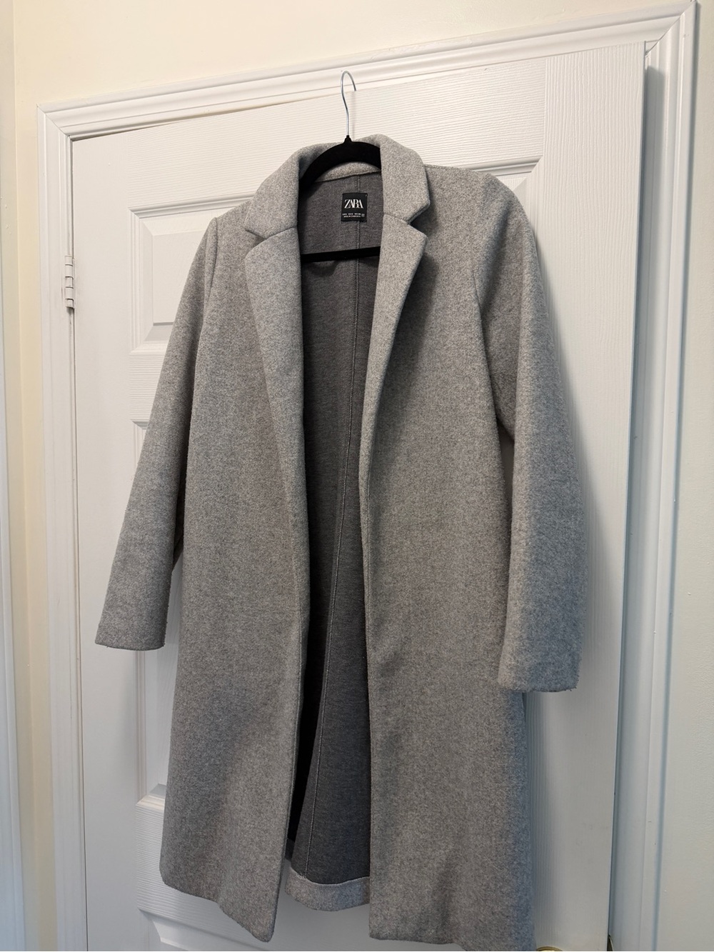 Zara Light Grey Long Open-Front Trench Coat